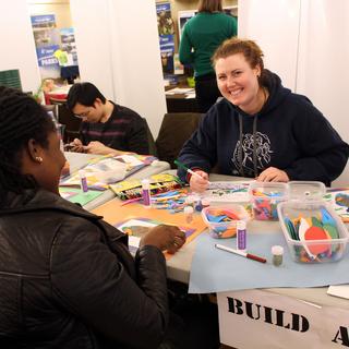 Ola checking out VIU Aquaculture's fish-building station.
